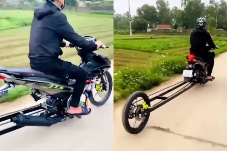 Bikin Bengong Modifikasi Motor Pakai Swing Arm Super Panjang, Komentar Netizen Keheranan