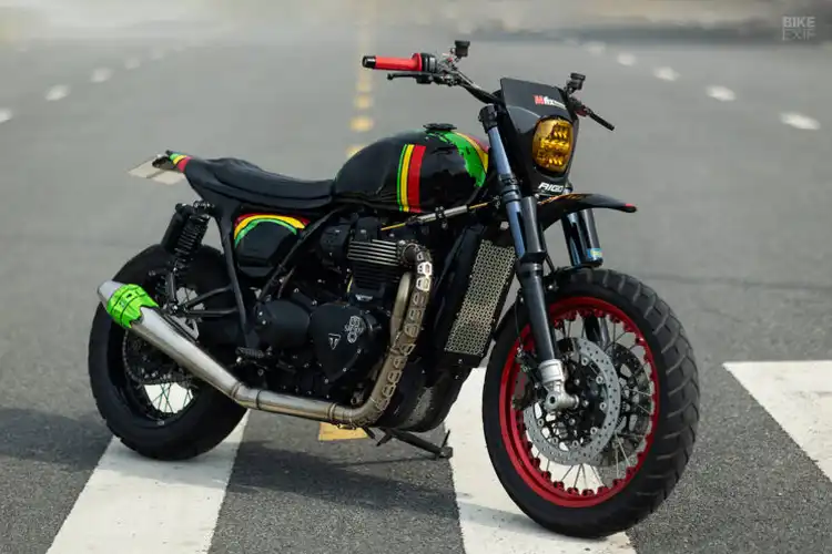 Terinspirasi Musik Reggae, Modifikasi Motor Triumph Street Twin Pelek Warna Belang Part Mewah