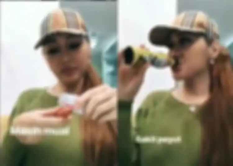 Lucinta Luna saat menikmati sosis dan minum peredam datang bulan