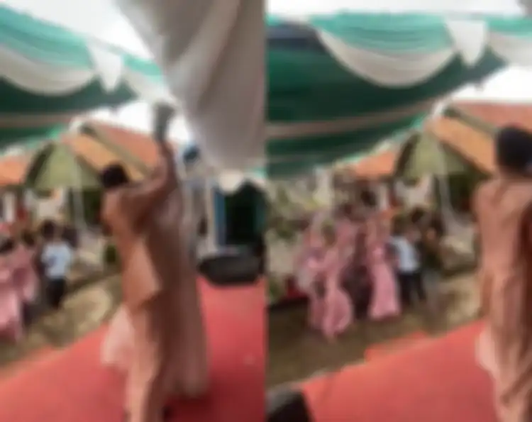 Viral di TikTok pengantin lempar bunga malah nyangkut di Tenda
