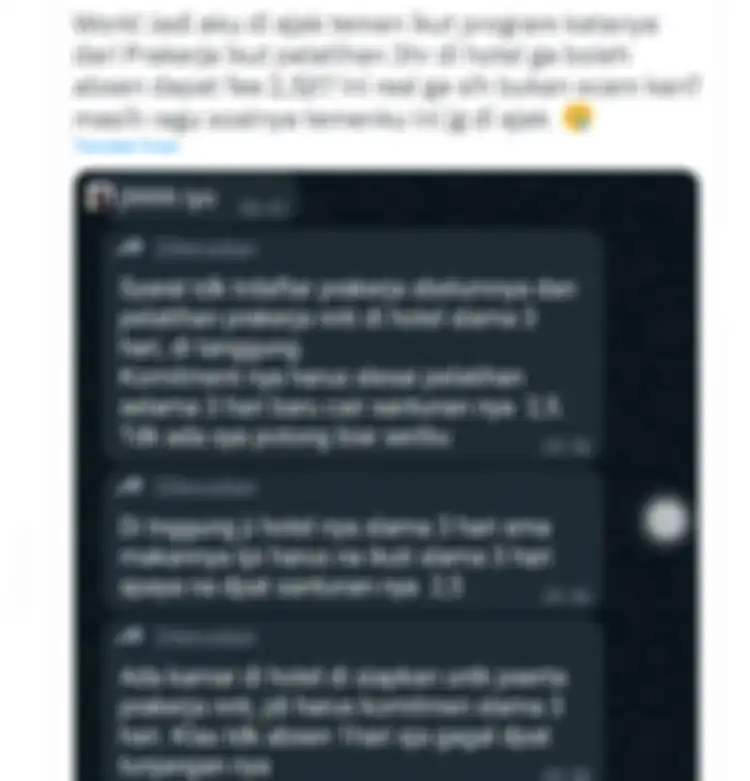 Tangkapan layar twit soal program pelatihan Prakerja selama 3 hari di hotel dan dapat dana Rp 2,5 juta(Twitter)