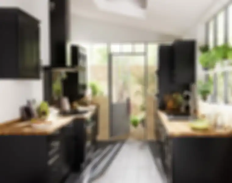 Ilustrasi dapur warna modern tropis.