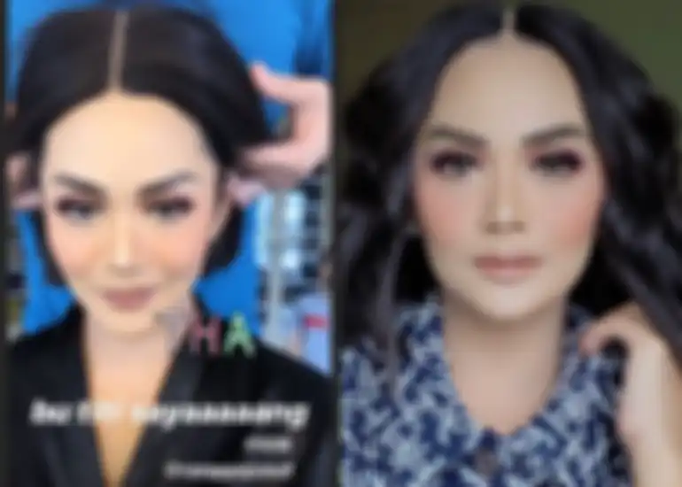 Penampilan berbeda Krisdayanti dengan gaya rambut belah tengah yang jadi sorotan netizen di media sosial