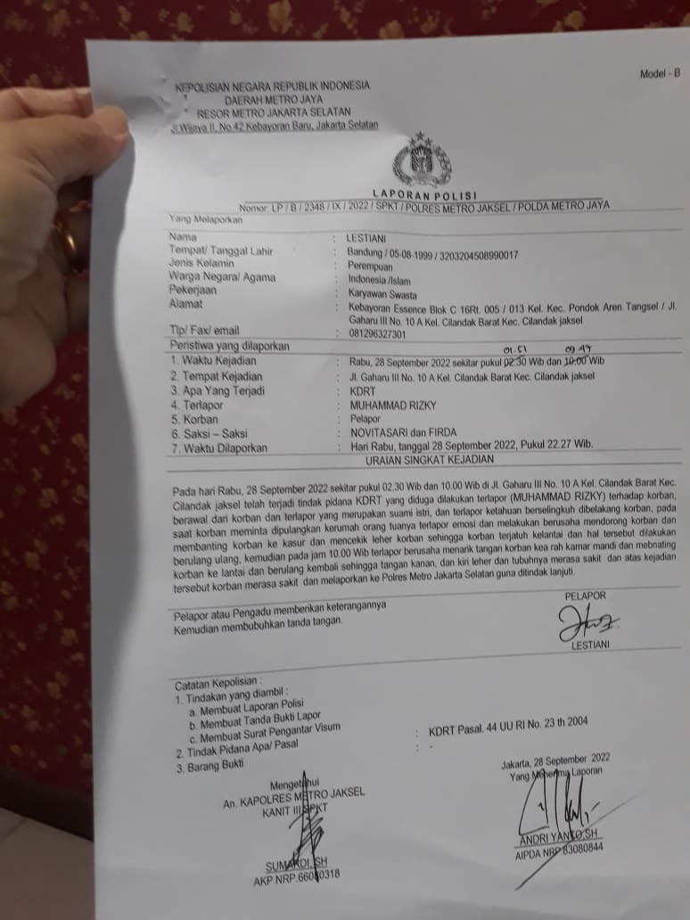 Laporan Lesty Kejora terkait dugaan KDRT yang dilakukan Rizky Billar