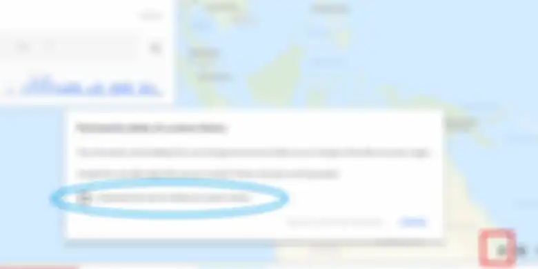 Klik ikon tong sampah di kotak merah, lalu centang kotak pada text box yang dilingkari warna biru untuk hapus seluruh riwayat lokasi