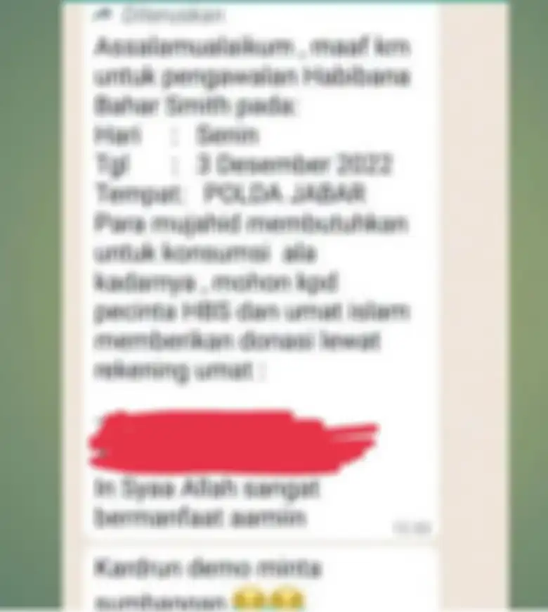 Sebuah foto yang berisi pesan berantai pendukung Habib Bahar Bin Smith  meminta sumbangan pengawalan ramai dibahas netizen.