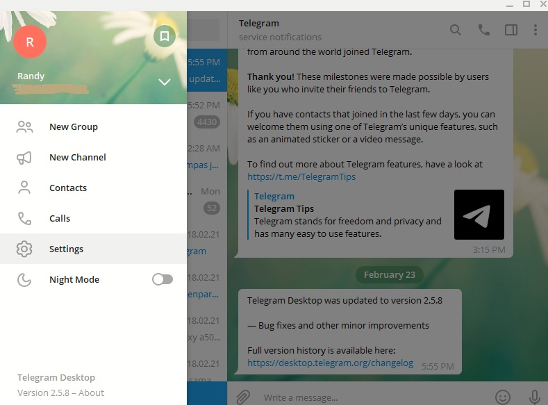 Langkah mematikan notifikasi pengguna baru Telegram.