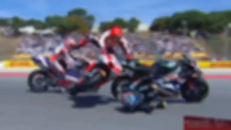 Marc Marquez tabrak Miguel Oliveira dan Jorge Martin di MotoGP Portugal 2023.