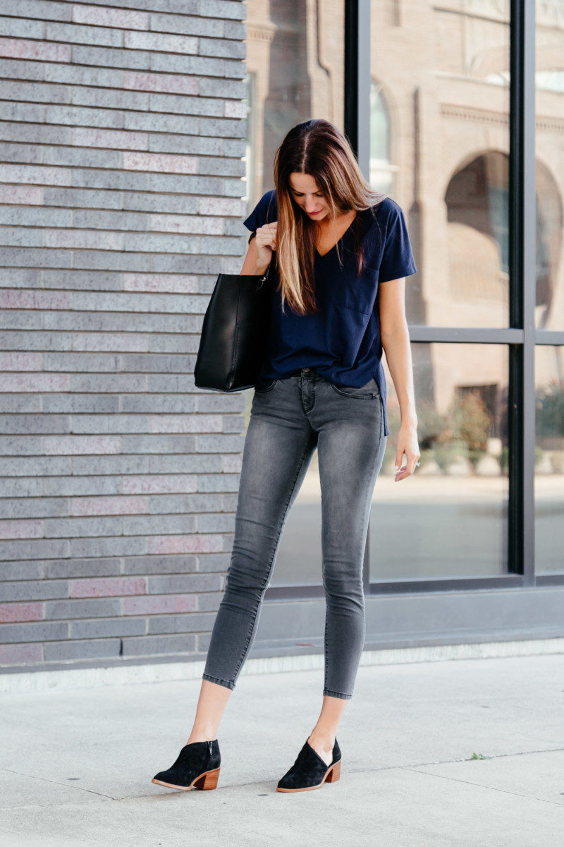 washed dark jeans