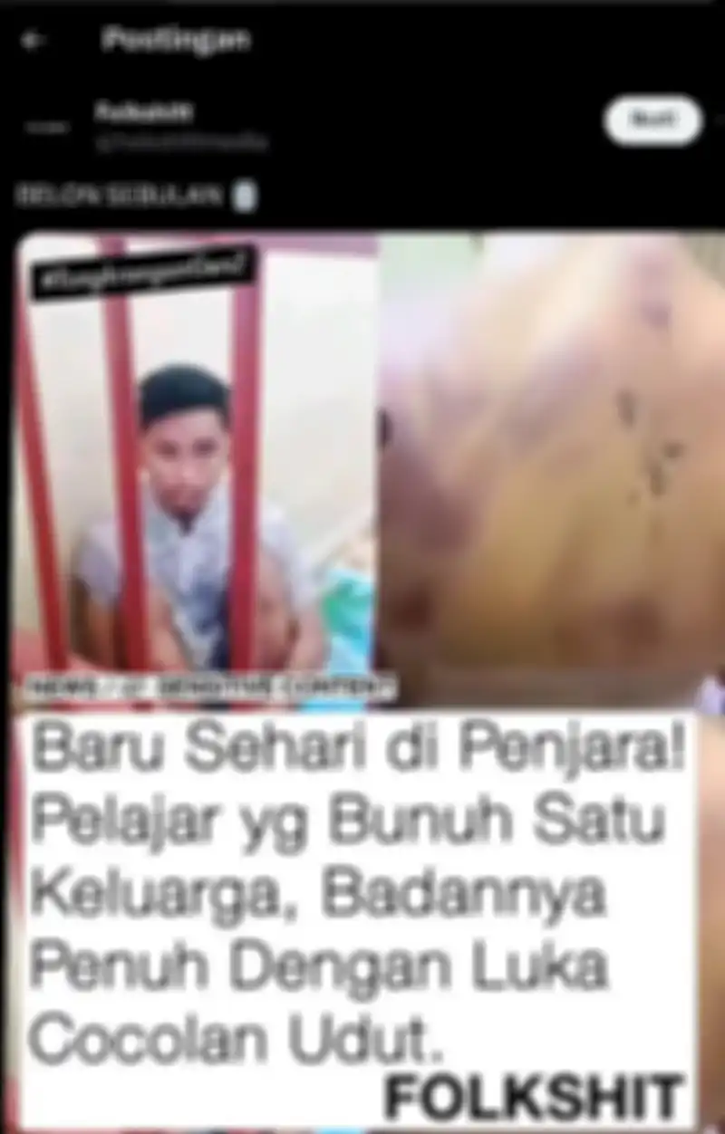 unggahan akun @folkshittmedia menunjukkan foto Junaedi dengan badan penuh sundutan rokok saat di bui