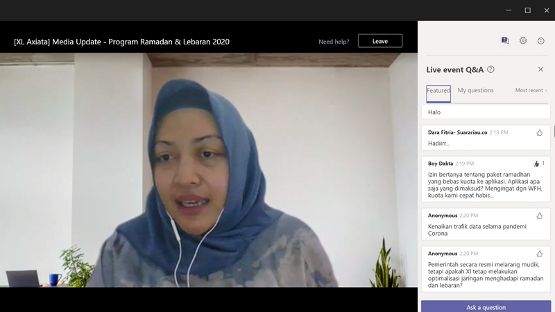 Group Head Corporate Communication XL Axiata Tri Wahyuningsih saat Media Update secara online