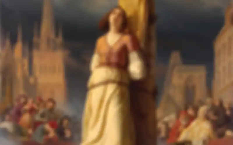 Joan of Arc saat dibakar di tiang pancang.