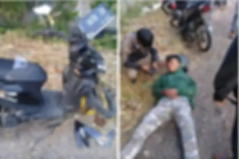 Kecalakaan pemotor Honda BeAT street yang menggunakan ban cacing