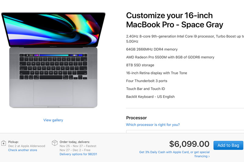 Konfigurasi maksimal di MacBook Pro 16 inci