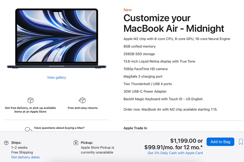 Spesifikasi MacBook Air M2