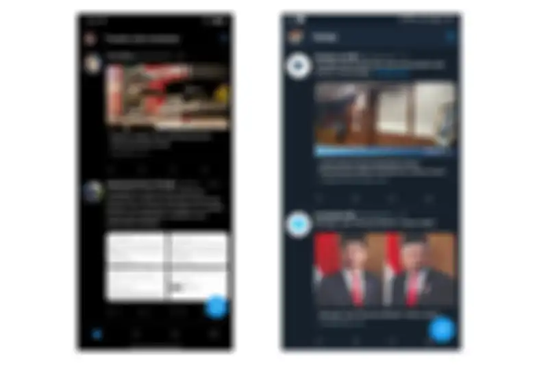 Perbedaan antara Dark Mode Lights Out (kiri) dan Dark Mode biasa (kanan)