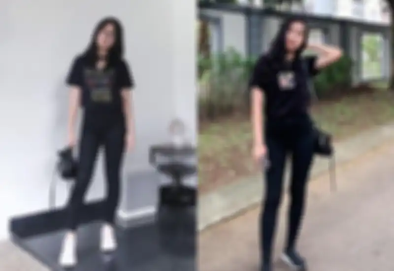 Gaya simpel pakai kaos hitam ala Nadiya Rawil