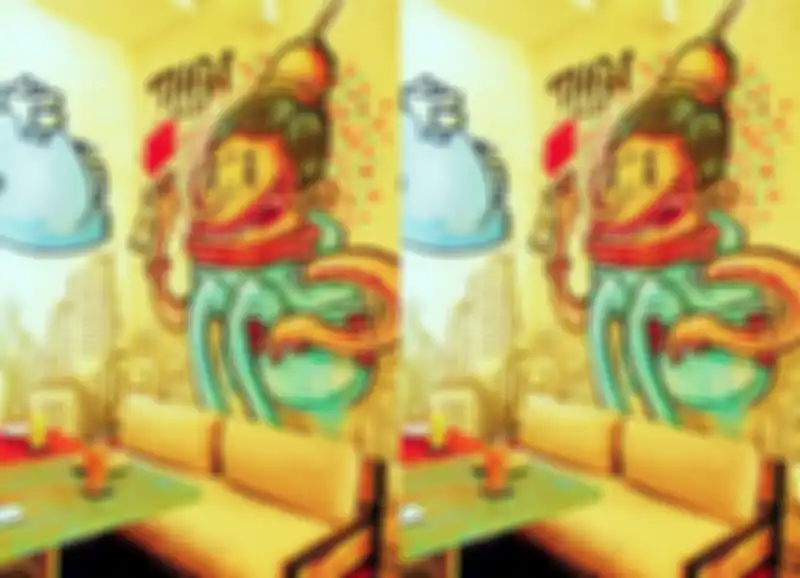 Ilustrasi bata ekspos yang menjadi latar belakang lukisan mural. Bernilai seni tinggi.