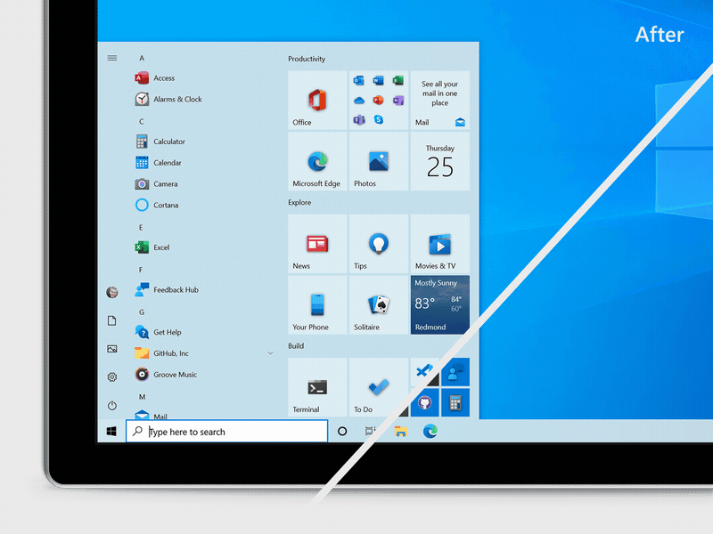 Tampilan baru menu Start di Windows 10.