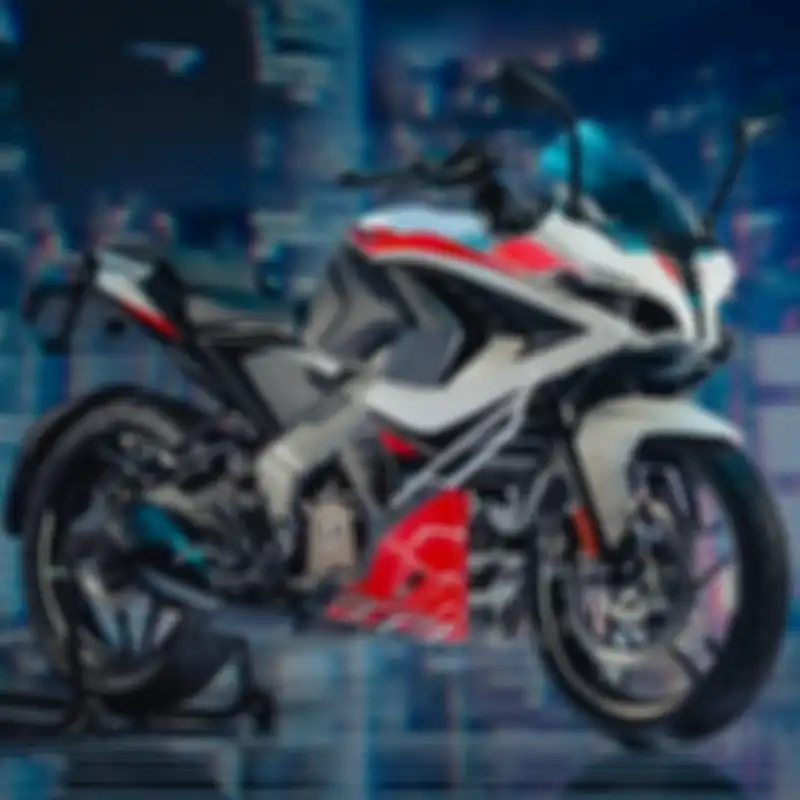 Tampilan depan dan samping motor sport baru Bajaj RS200 2025.