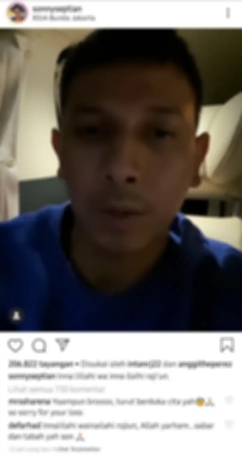 Melalui sebuah video di Instagram, Kamis (3/9/2020) malam, Sonny Septian mengumumkan kabar duka tersebut.  