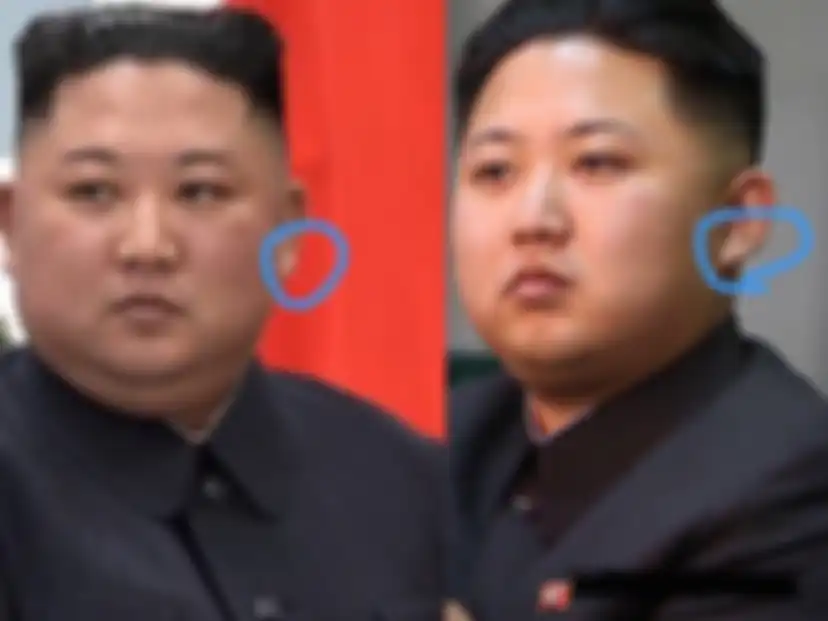 Aktivis hak asasi manusia, Jennifer Zeng menyandingkan potret Kim Jong Un sebelum rumor meninggal dan Kim Jong Un setelah rumor meninggal