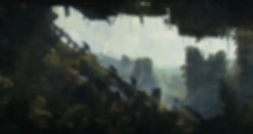 Salah satu adegan di film Kingdom of the Planet of the Apes dengan set asli 