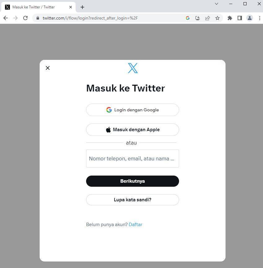 Tampilan website setelah masuk ke laman X.com