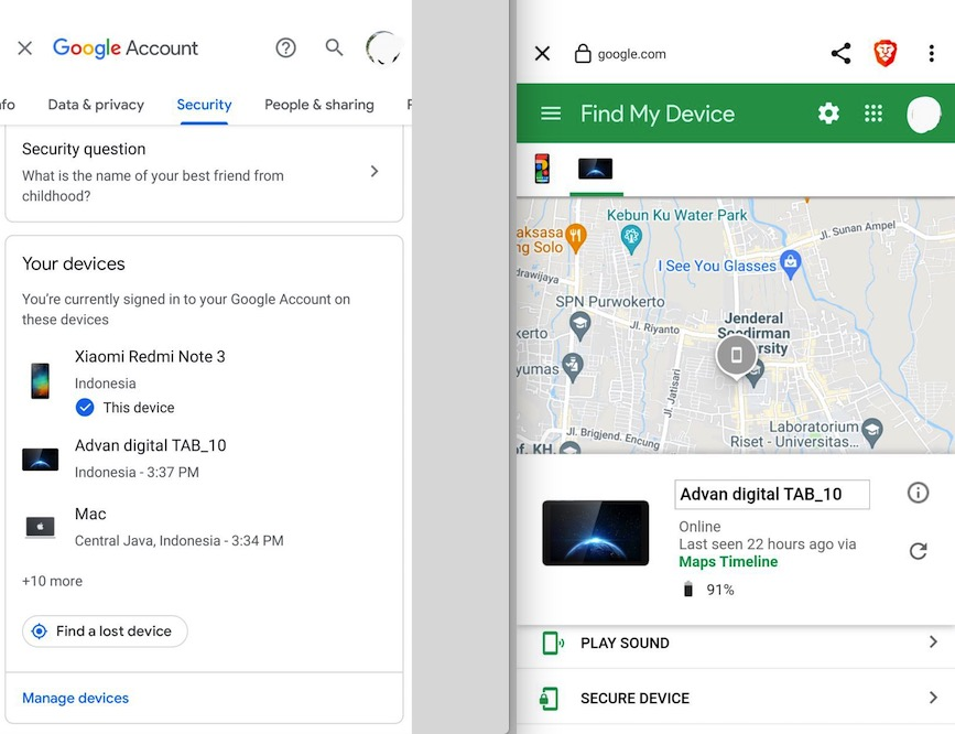 Fitur Find My Device pada akun Google kalian bisa digunakan untuk melacak hape yang hilang.