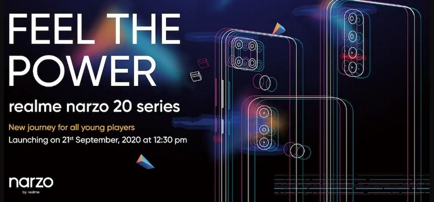 Poster peluncuran perangkat realme Narzo 20 series di India pada tanggal 21 September 2020.
