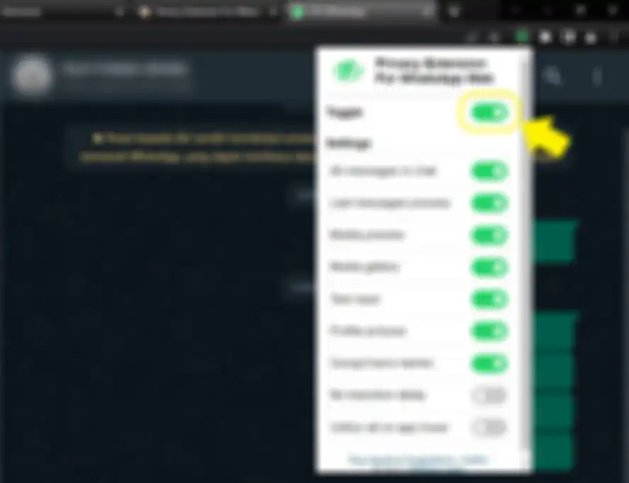 Tombol Toggle di ekstensi Privacy Extention For WhatsApp