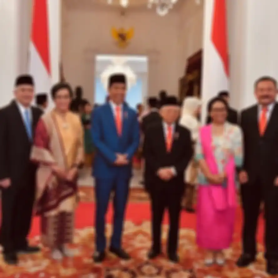 Retno Marsudi bersama Menteri Keuangan Sri Mulyani, Presiden Jokowi, dan Wapres Maruf Amin