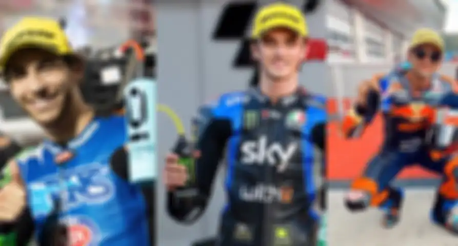  Enea Bastianini (kiri); Luca Marini (tengah) dan Jorge Martin (kanan) dalam perebutan Rookie of The Year MotoGP 2021