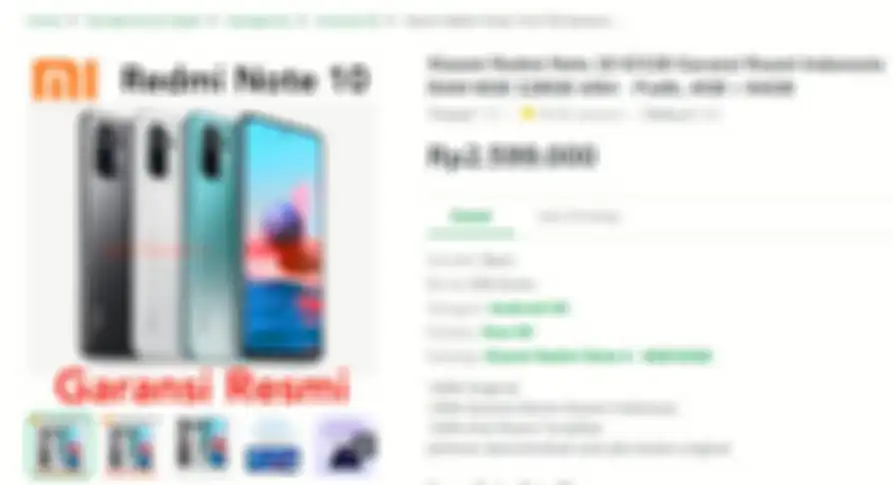 Tampilan toko yang menjual Xiaomi Redmi Note 10 di Tokopedia.