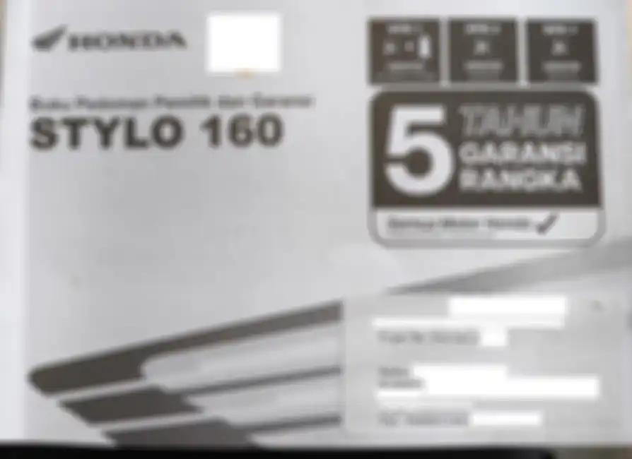 Tampilan buku perawatan motor Honda Stylo 160