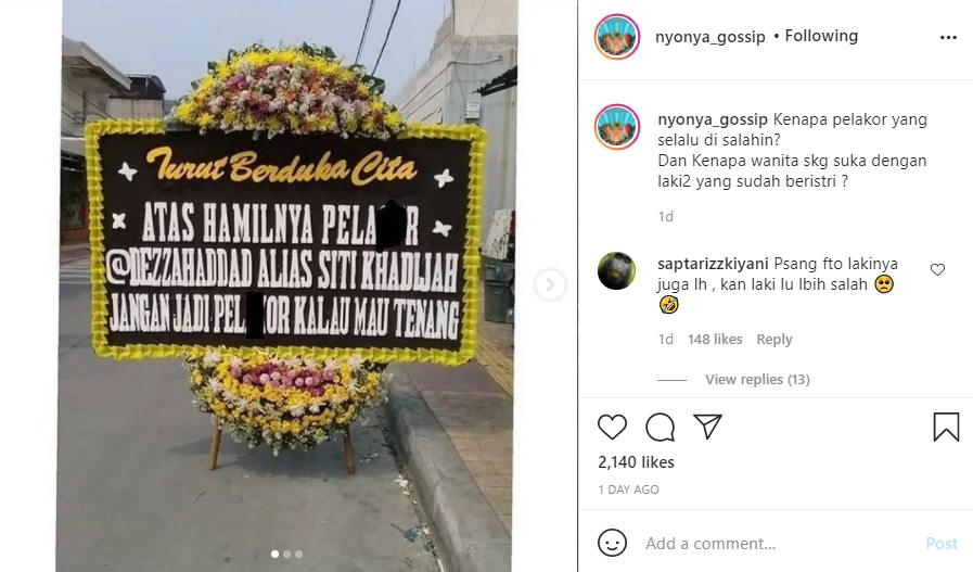 Viral karangan bunga dari istri sah untuk pelakor.