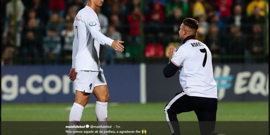 Cristiano Ronaldo Bikin Penyusup Lapangan Bertekuk Lutut