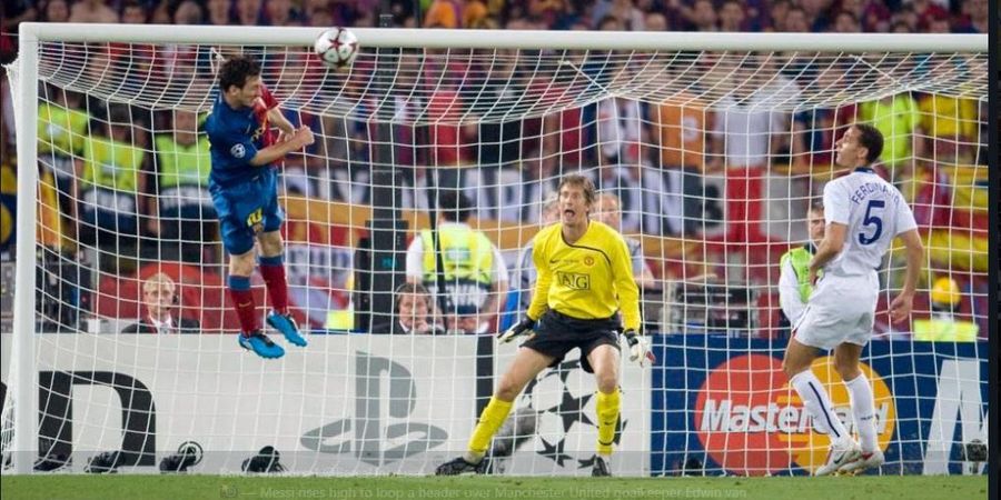 VIDEO - Sundulan 2,74 Meter Lionel Messi di Final Liga Champions Bikin 2 Pemain Man United Melongo