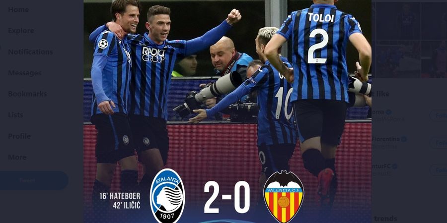 Hasil Babak I - Dikepung 4 Bek Valencia, Josip Ilicic Bawa Atalanta Unggul 2-0