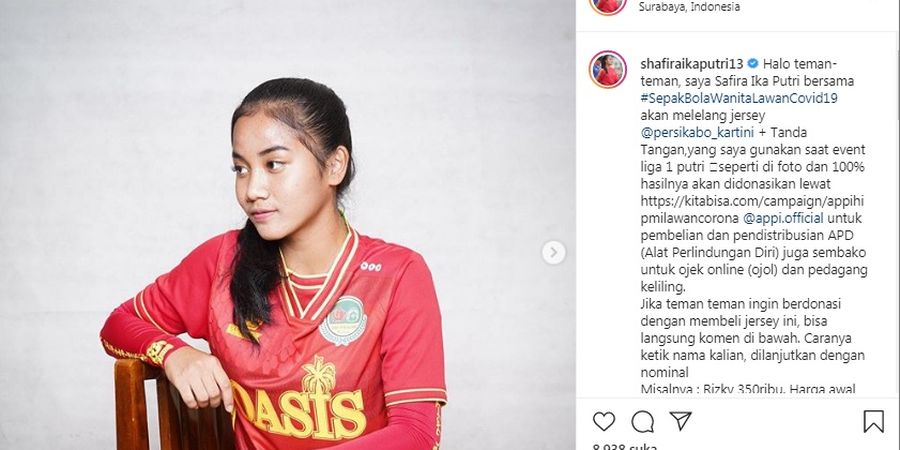 Pemain Tira Persikabo Putri Ini Lelang Jersey untuk Perangi Covid-19