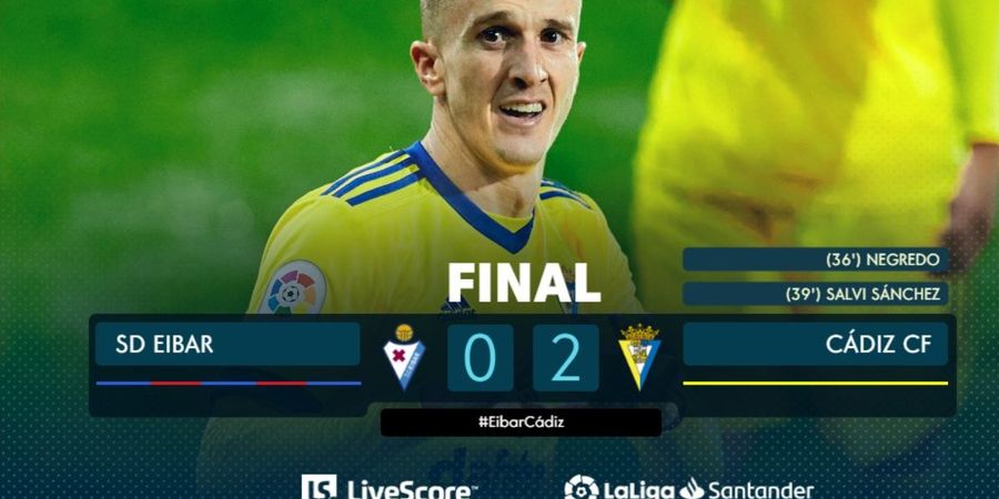 Hasil Liga Spanyol - Menang Terus di Kandang Lawan, Cadiz Naik ke Posisi 2 