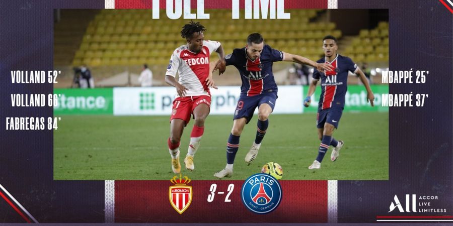 Hasil Liga Prancis - Kolaps Langka, PSG Di-Comeback AS Monaco setelah Unggul 2-0