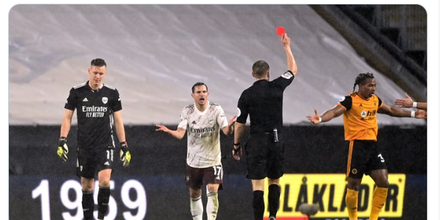 Hasil Liga Inggris - Bernd Leno Dikartu Merah karena Handball di Luar Area, Arsenal Tumbang 1-2 dari Wolves