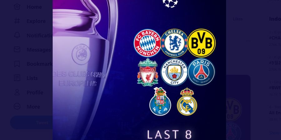 Hasil Liga Champions - Ini 8 Klub yang Melangkah ke Perempat Final 