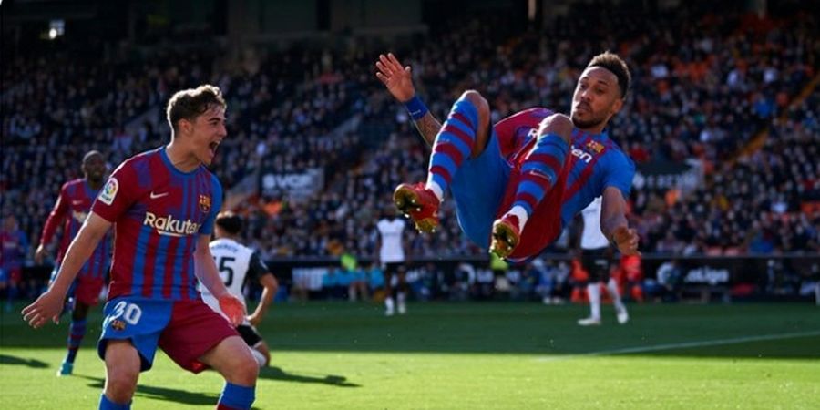 Hasil Liga Spanyol - Aubameyang Menggila, Barcelona Pukul Telak Valencia