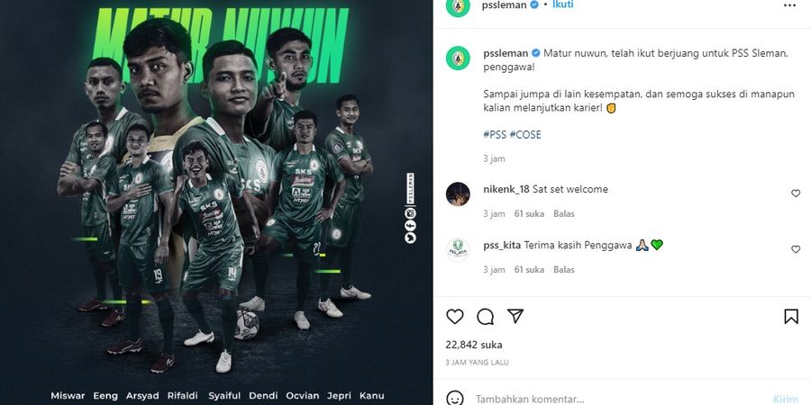 BREAKING NEWS - PSS Sleman Resmi Lepas 9 Pemain di Bursa Transfer