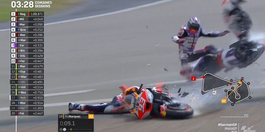 Hasil P2 MotoGP Jerman 2023 - Marquez Belah Motor Ducati Jadi 2, Bezzecchi Tercepat di Sesi yang Kacau