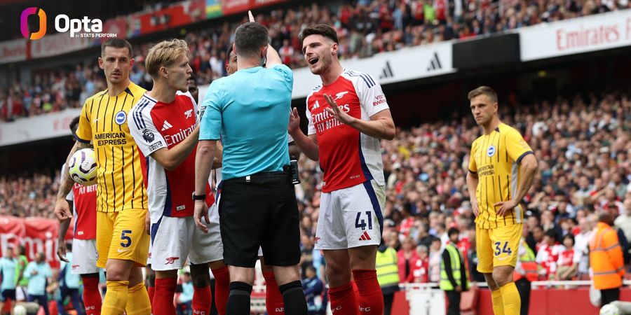 Liga Inggris Beberkan Alasan Declan Rice Dapat Kartu Merah di Laga Arsenal Vs Brighton