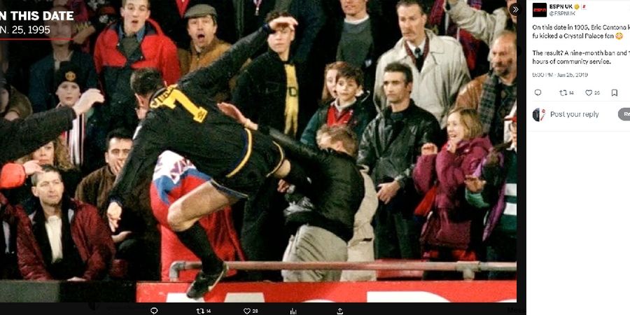 SEJARAH HARI INI - Legenda Man United Eric Cantona Lancarkan Tendangan Kungfu ke Penonton