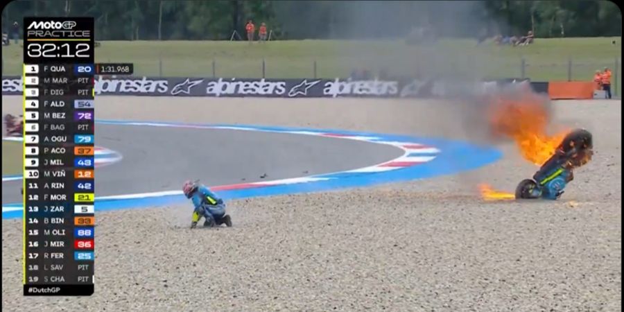 Hasil Practice MotoGP Belanda 2025 - Diwarnai Sepeda Motor Terbakar, Fabio Quartararo Jadi yang Tercepat 